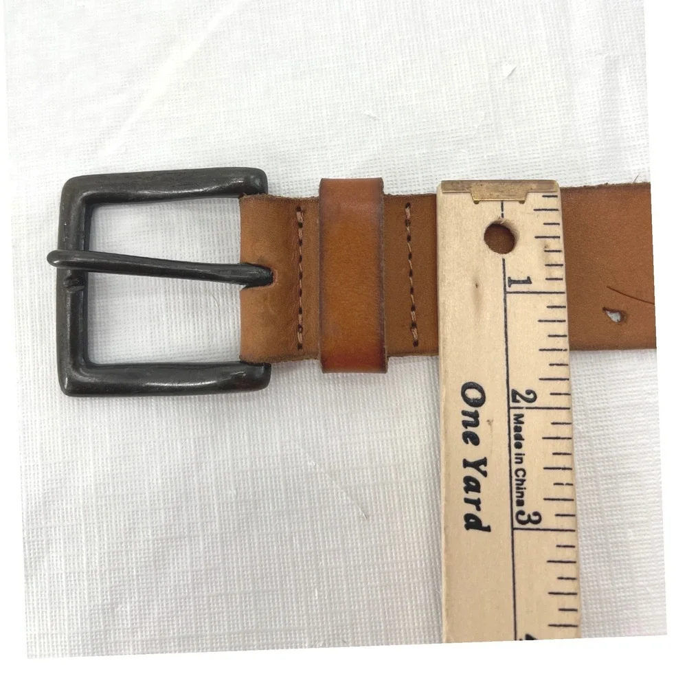 Brown Leather Perforated Floral Vine Boho Western Belt Gunmetal Buckle 44 Inch